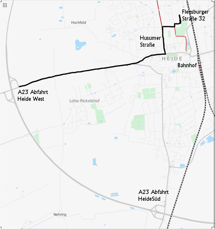 Anfahrtsübersicht zum
Ferienhaus Uppe de Heid
in der Flensburger Stra0e 32,
25746 Heide